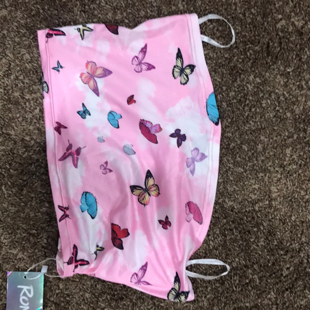 a pink butterfly print tube top